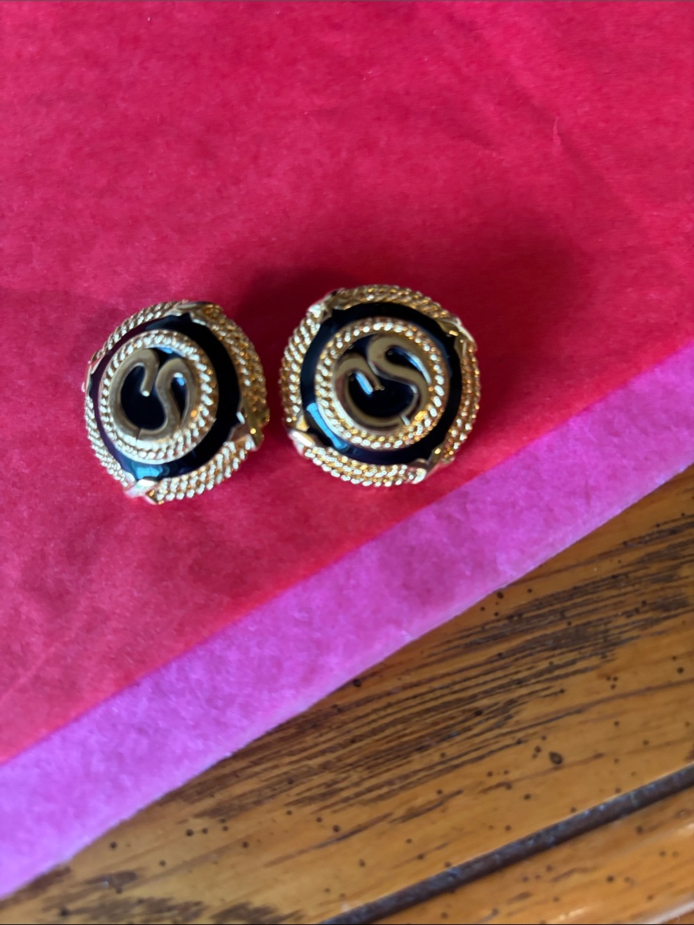St. John Collection Gold and Black Swirl Clip-On Earrings